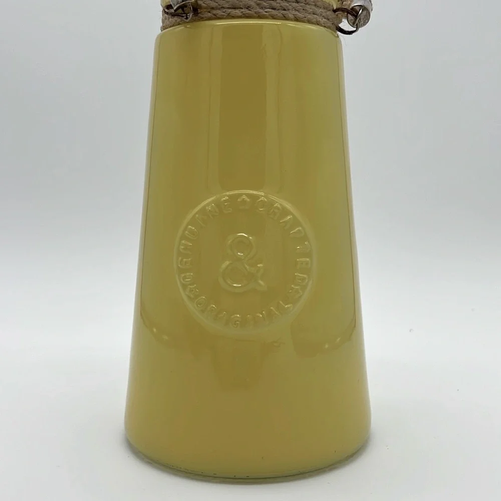 “Genuine & Crafted Original” Yellow Glass Jar/Vase with Rope Handle